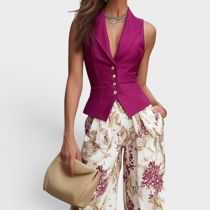 Vivienne | Tailored Vest & Floral Wide Leg Set