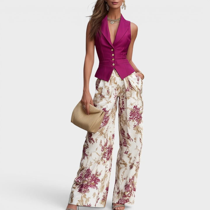 Vivienne | Tailored Vest & Floral Wide Leg Set