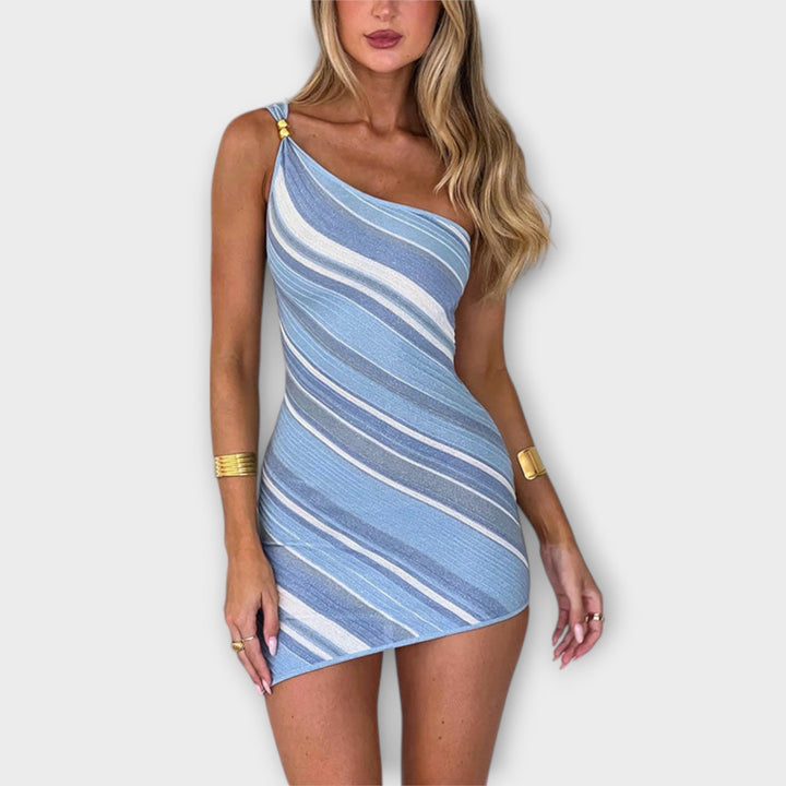 Kira - Trendy One-Shoulder Knit Mini Dress