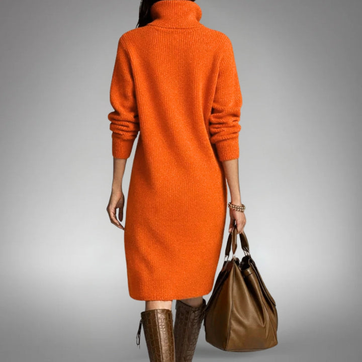 Adeline Button-Collar Sweater Dress in Orange - back view