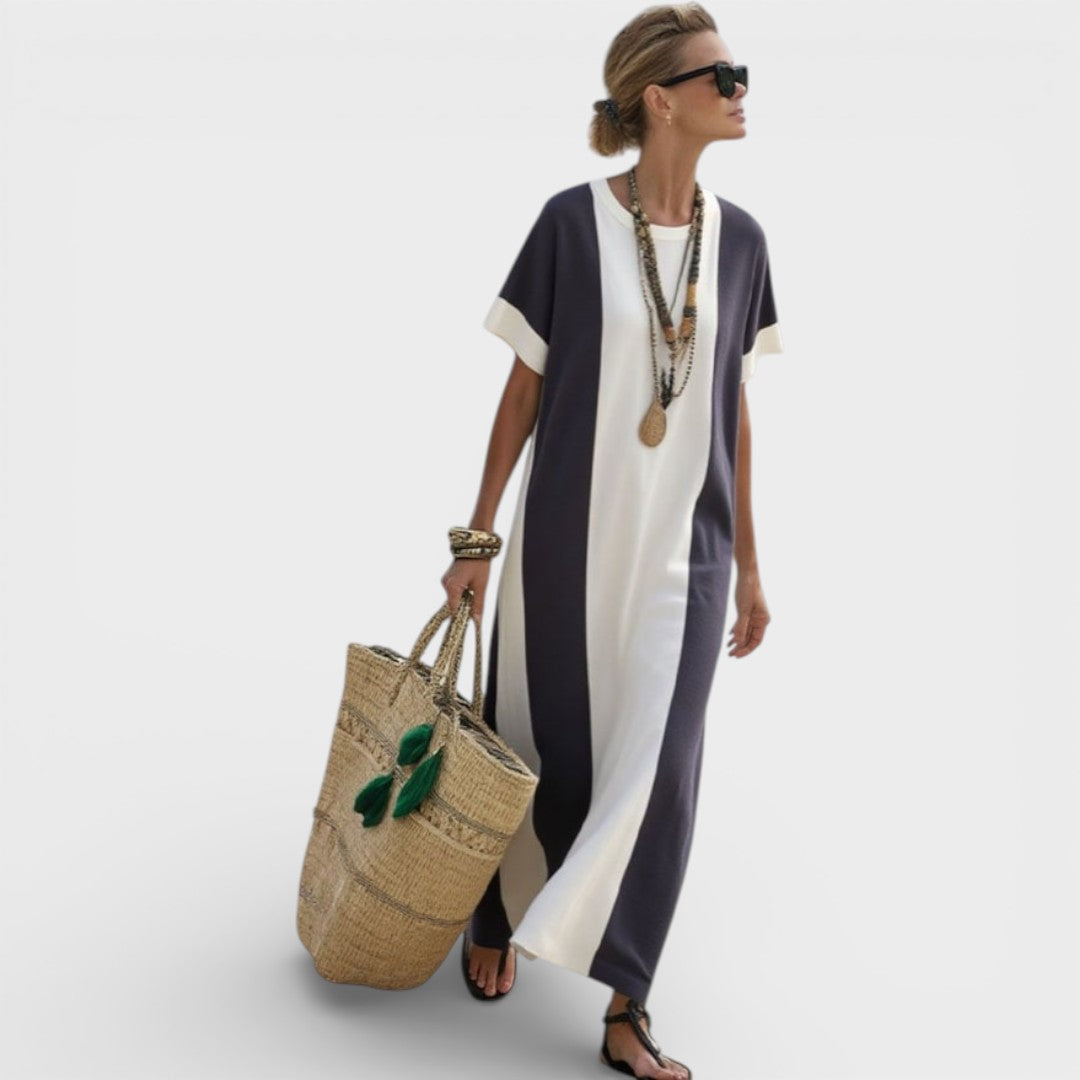 Aurora | Contrast Print Round Neck Loose Dress