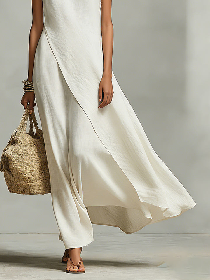 Adalyn Draped Ivory Maxi Dress - hem detail