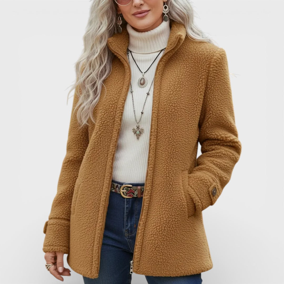 Carissa - Full-Zip Lambswool-Feel Stand Collar Jacket