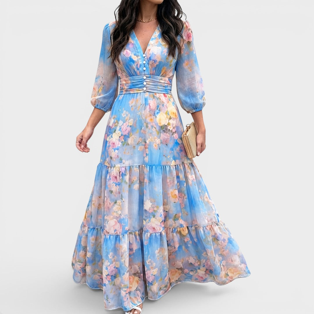 Celeste | Watercolor Floral Tiered Maxi Dress
