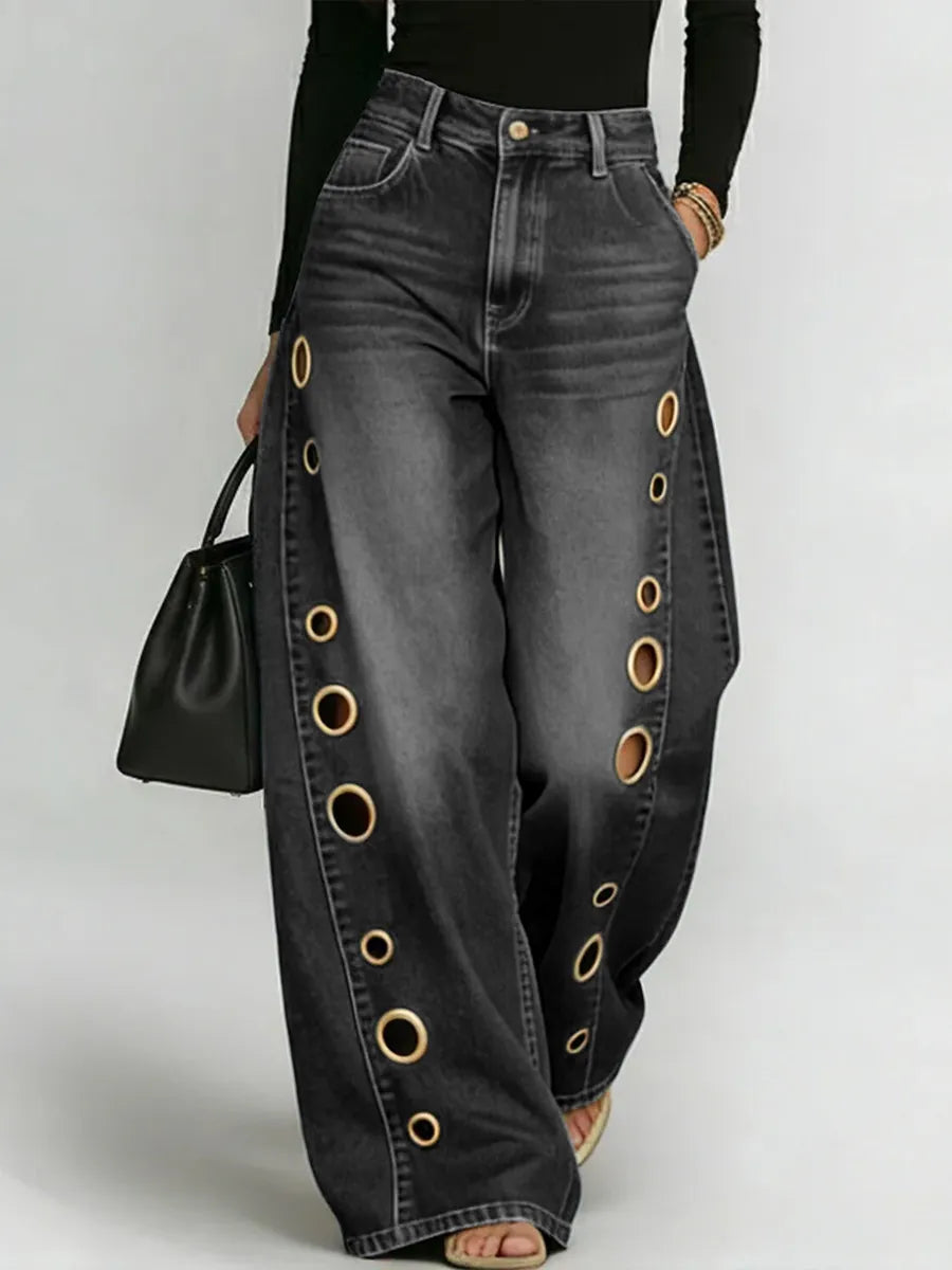 Elena | Wide-Leg Grommet Detail Jeans