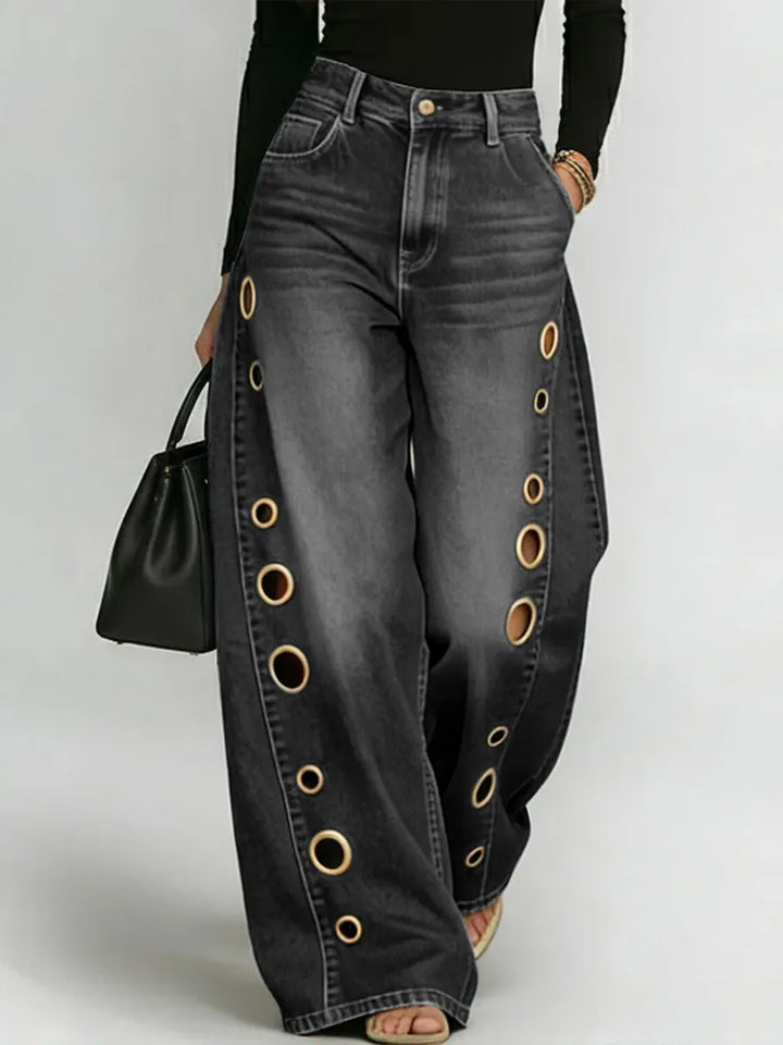 Elena | Wide-Leg Grommet Detail Jeans
