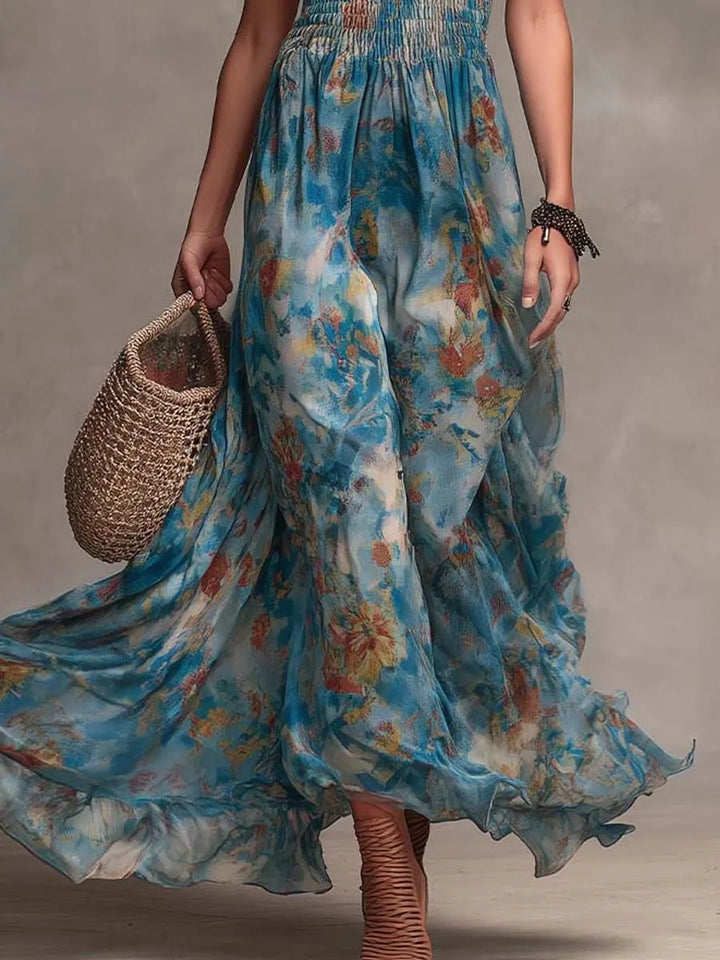 Brenda | Smocked Floral Maxi Dress Blue