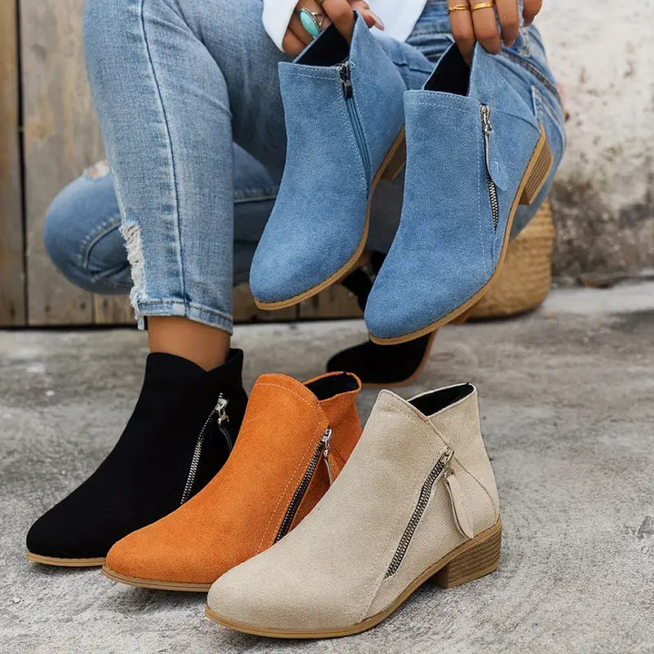 Céline - Trendy Suede Ankle Boots with Heel