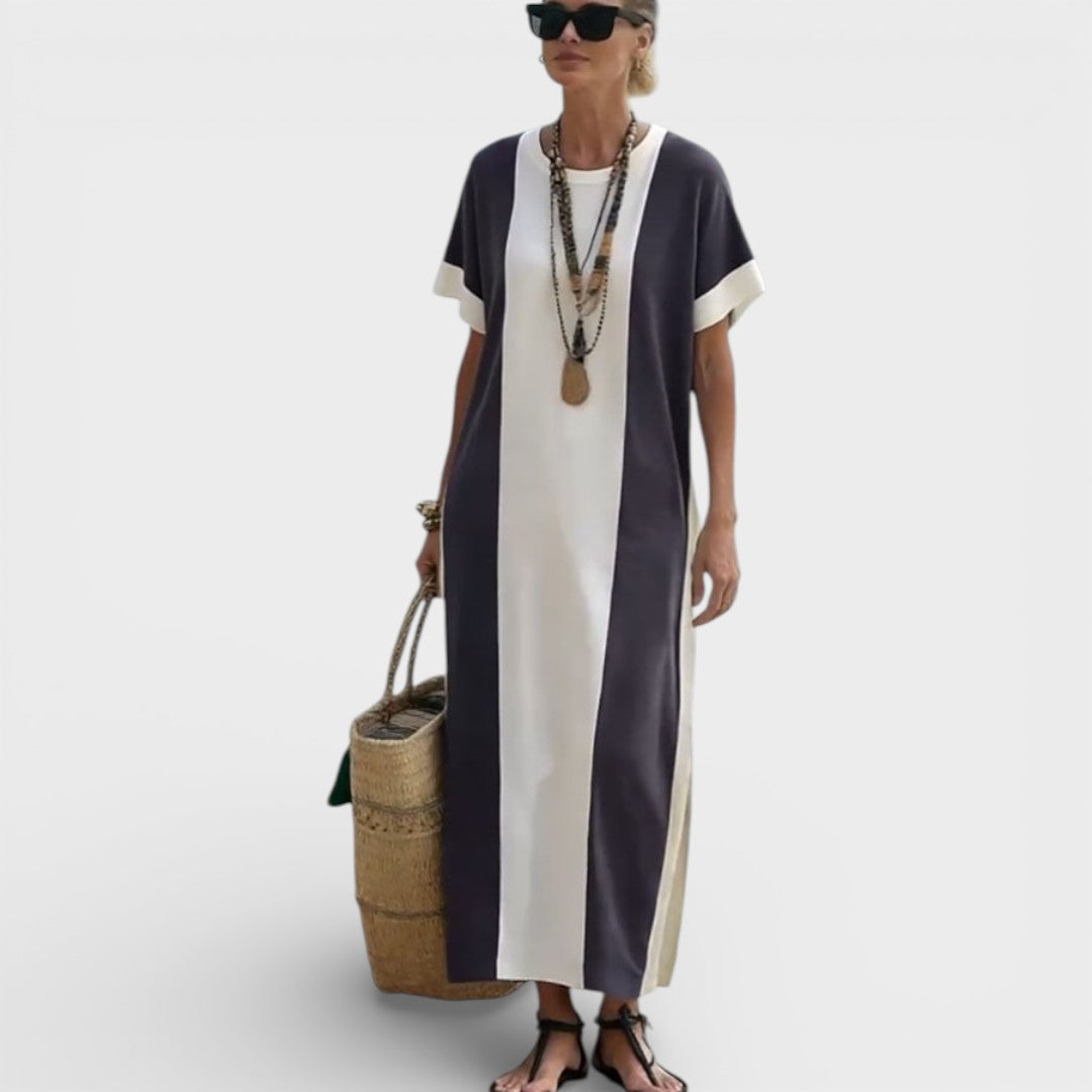 Aurora | Contrast Print Round Neck Loose Dress