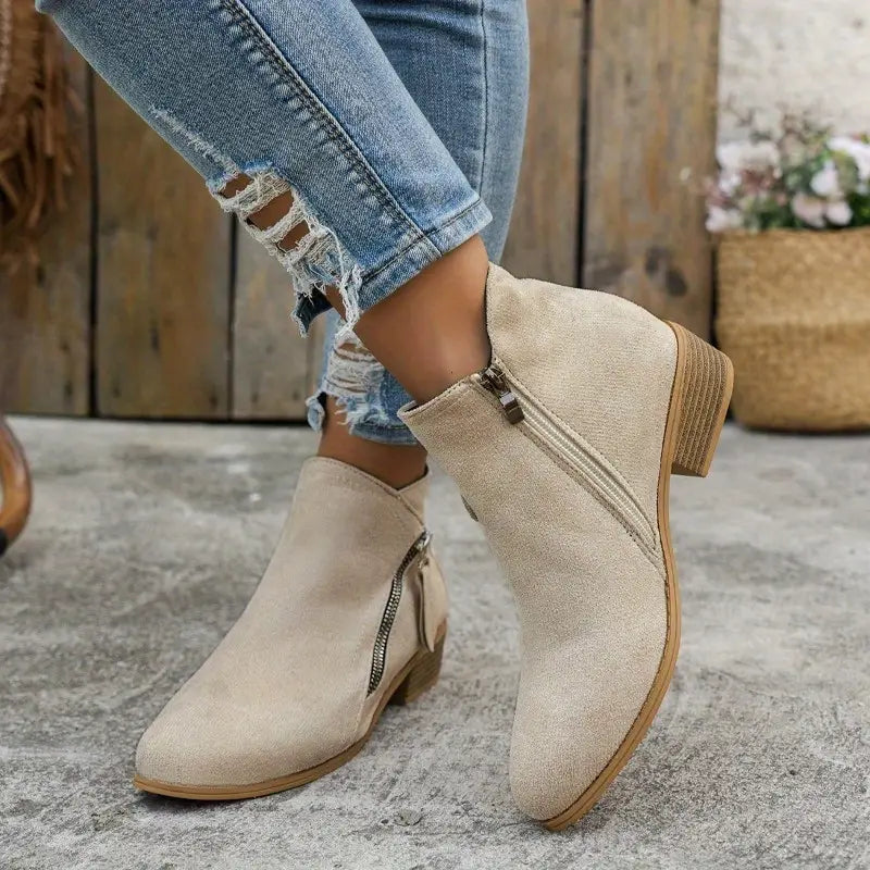 Céline - Trendy Suede Ankle Boots with Heel
