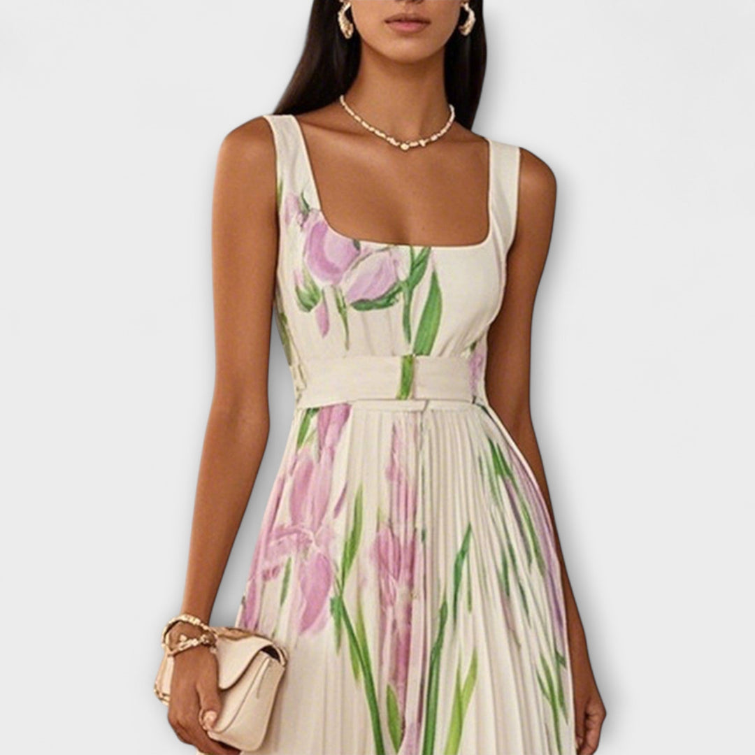 Folded Floral Chiffon Maxi Dress
