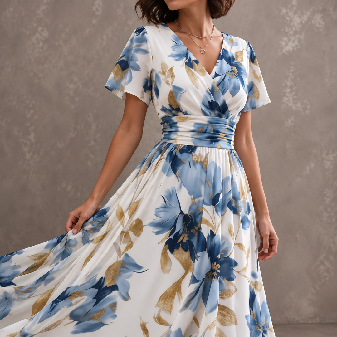 Denise | Floral Wrap Waist Midi Dress