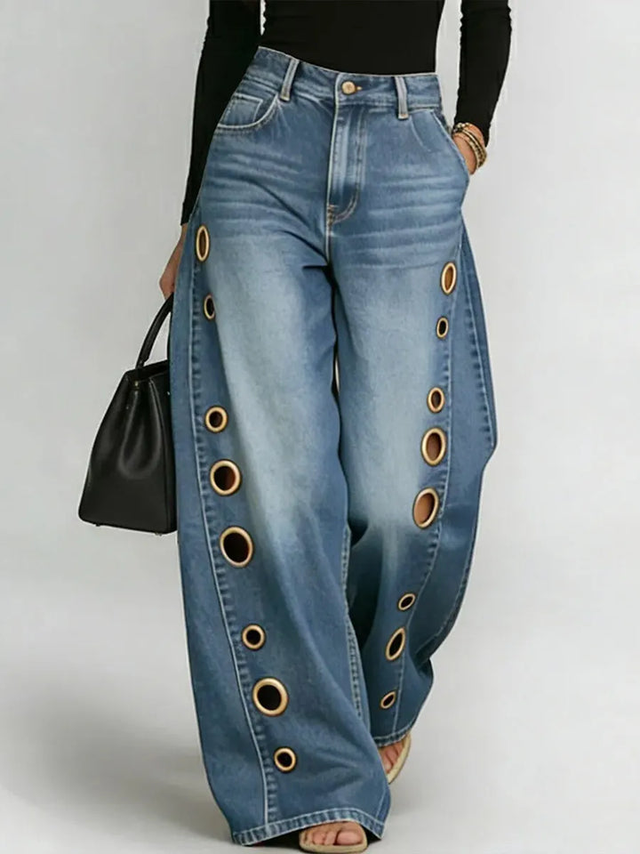 Elena | Wide-Leg Grommet Detail Jeans