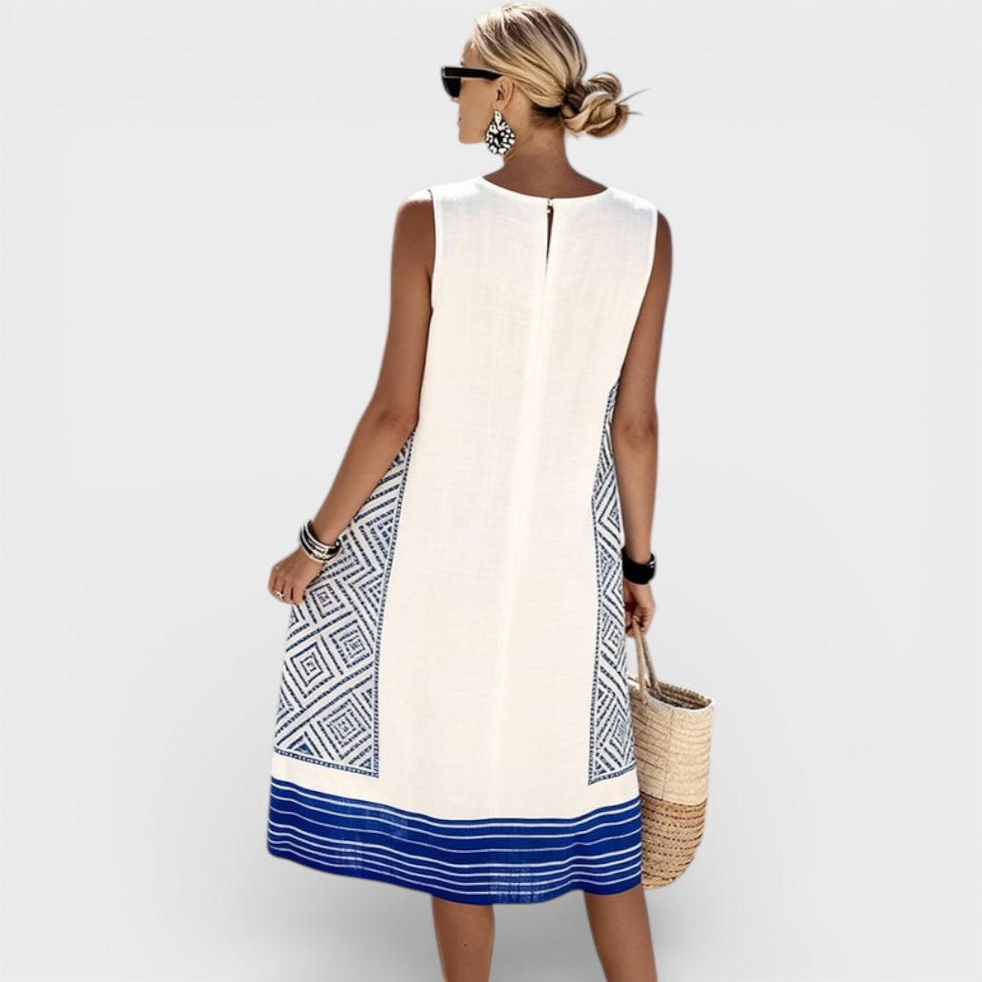 Alice | Round Neck Sleeveless Color-Block Printed Dress