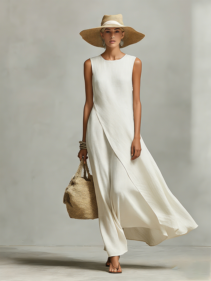 Adalyn Draped Ivory Maxi Dress - front