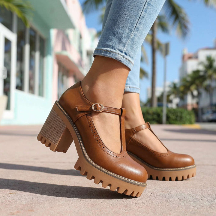 Jasmine | Chunky T-Strap Mary Jane Heels