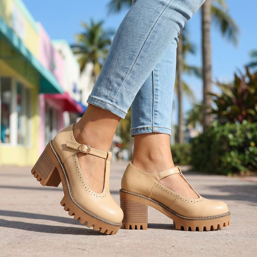 Jasmine | Chunky T-Strap Mary Jane Heels