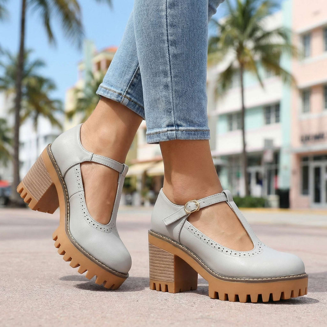 Jasmine | Chunky T-Strap Mary Jane Heels