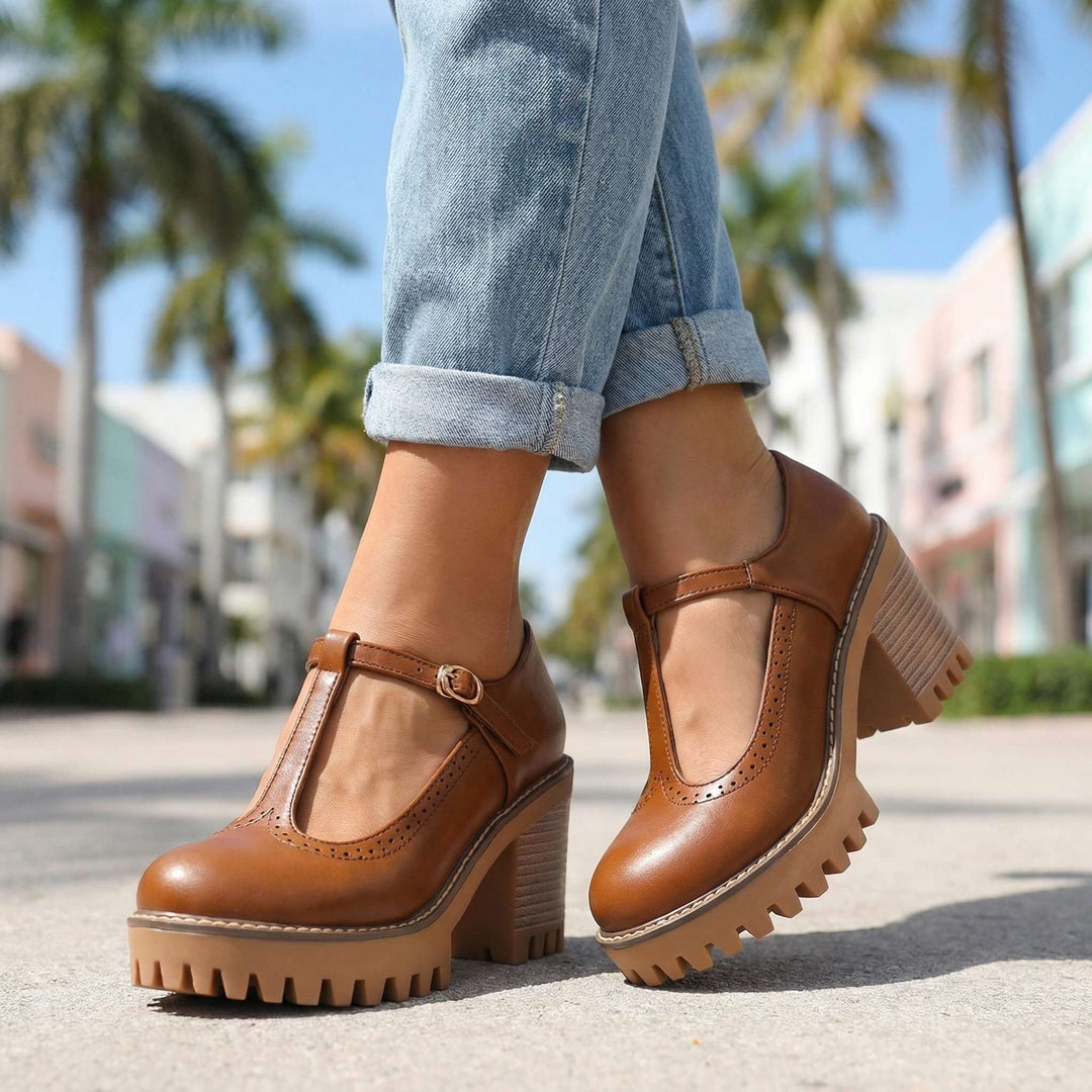 Jasmine | Chunky T-Strap Mary Jane Heels