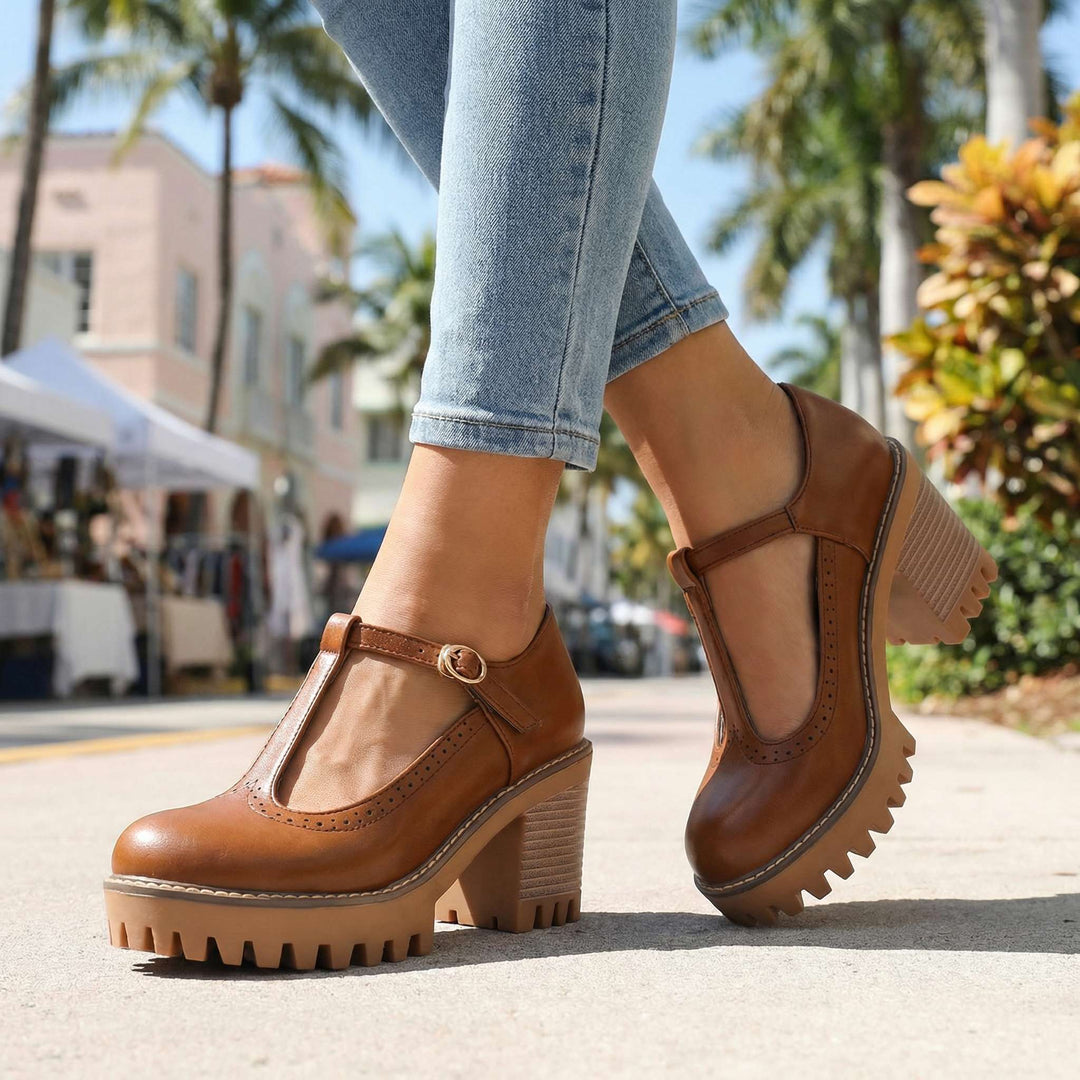 Jasmine | Chunky T-Strap Mary Jane Heels