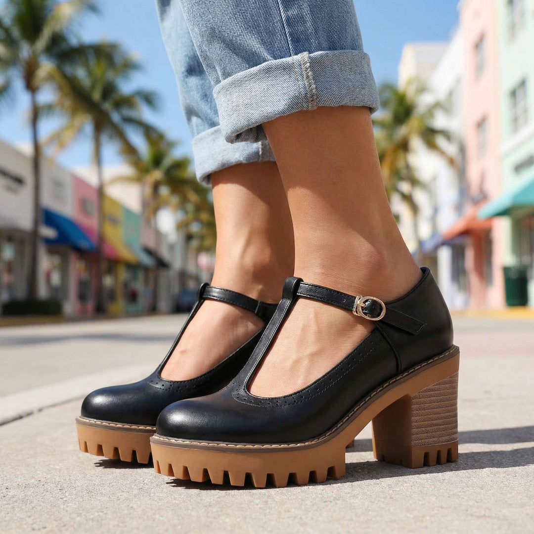 Jasmine | Chunky T-Strap Mary Jane Heels