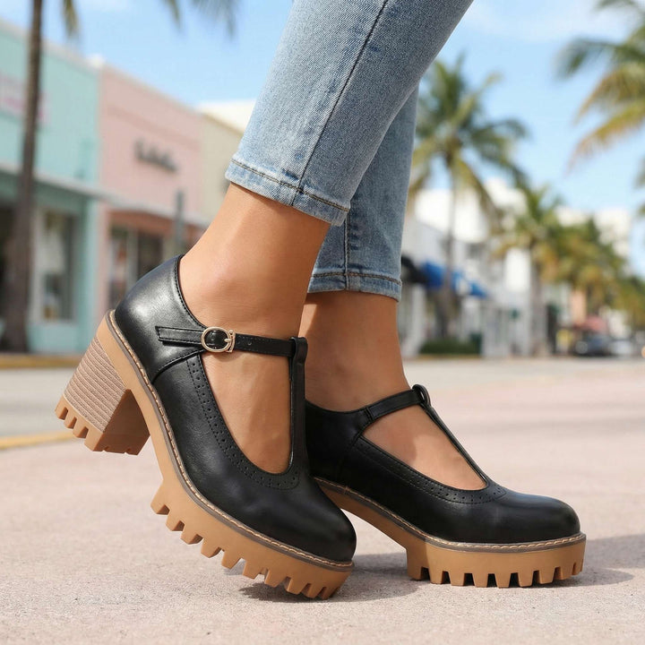 Jasmine | Chunky T-Strap Mary Jane Heels