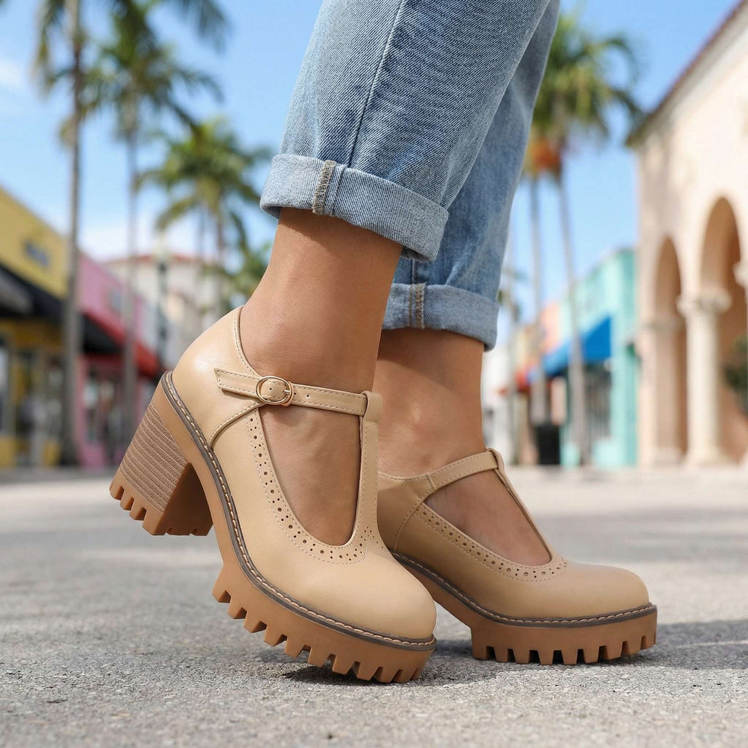 Jasmine | Chunky T-Strap Mary Jane Heels