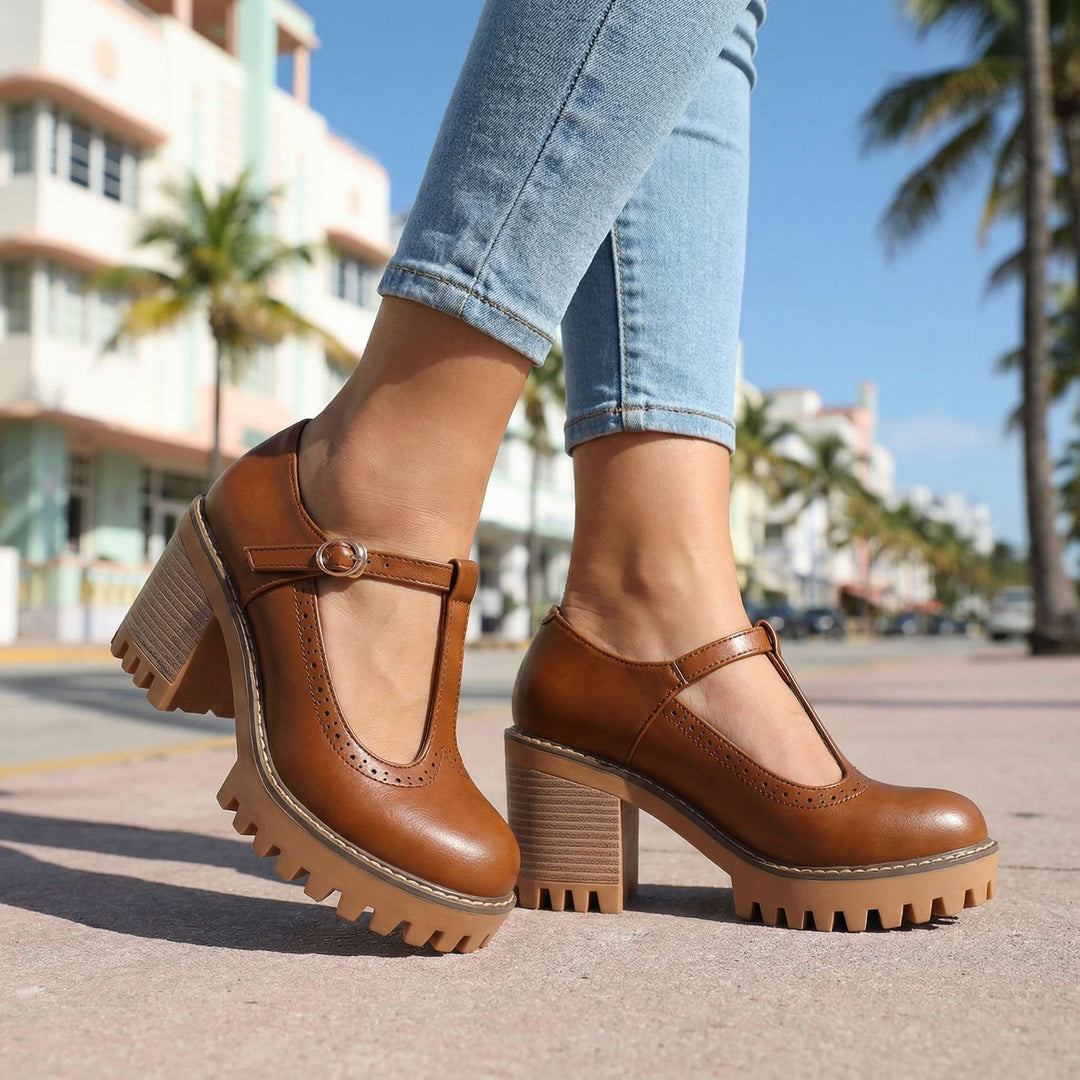 Jasmine | Chunky T-Strap Mary Jane Heels