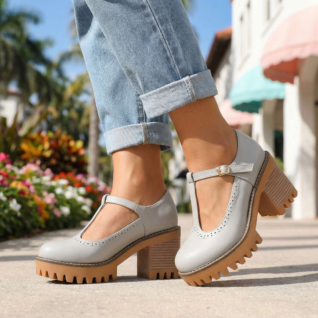 Jasmine | Chunky T-Strap Mary Jane Heels