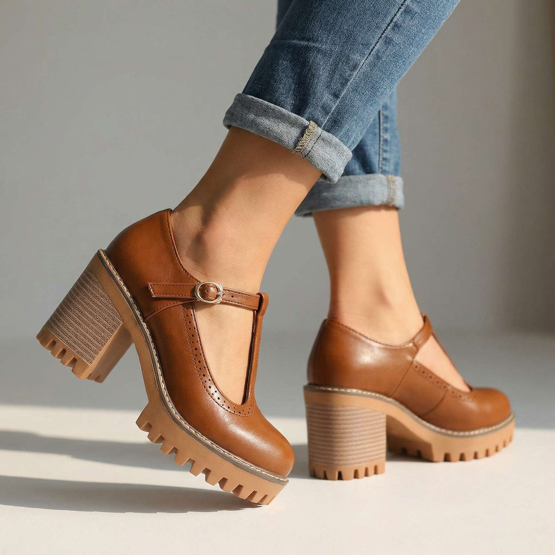 Jasmine | Chunky T-Strap Mary Jane Heels