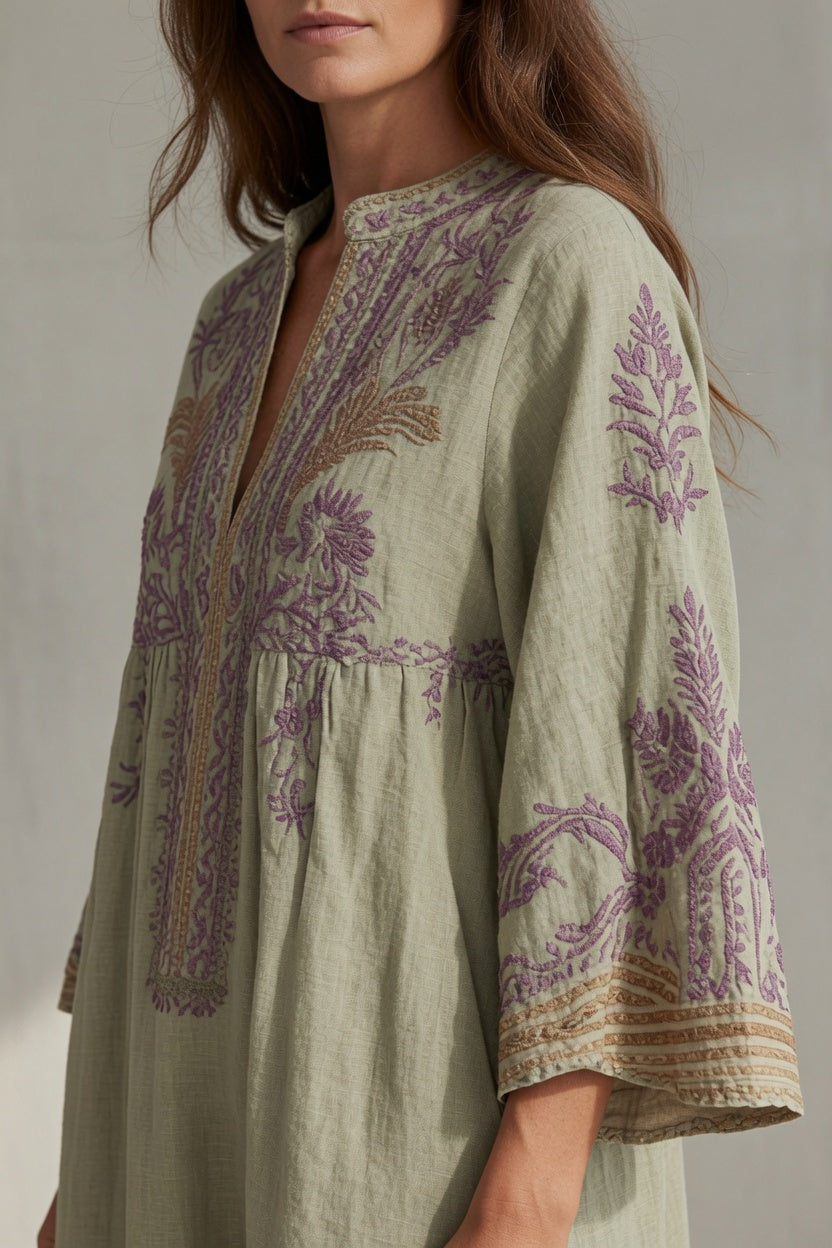 Elowen | Embroidered Bohemian Midi Dress