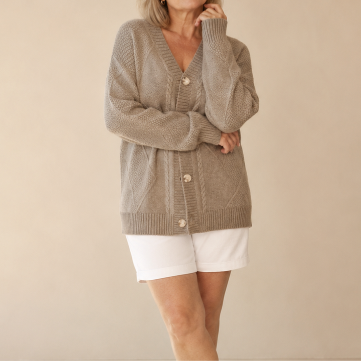 Hensley knitted cardigan in Camel