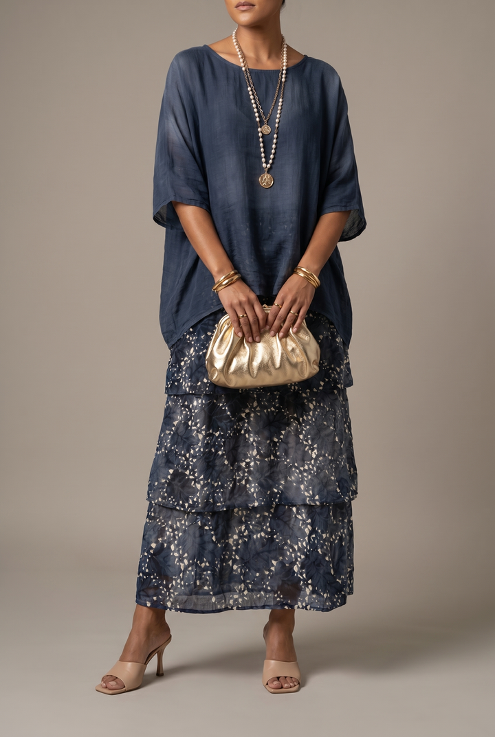 Nora | Navy Tiered Maxi Dress Elegant & Relaxed Fit