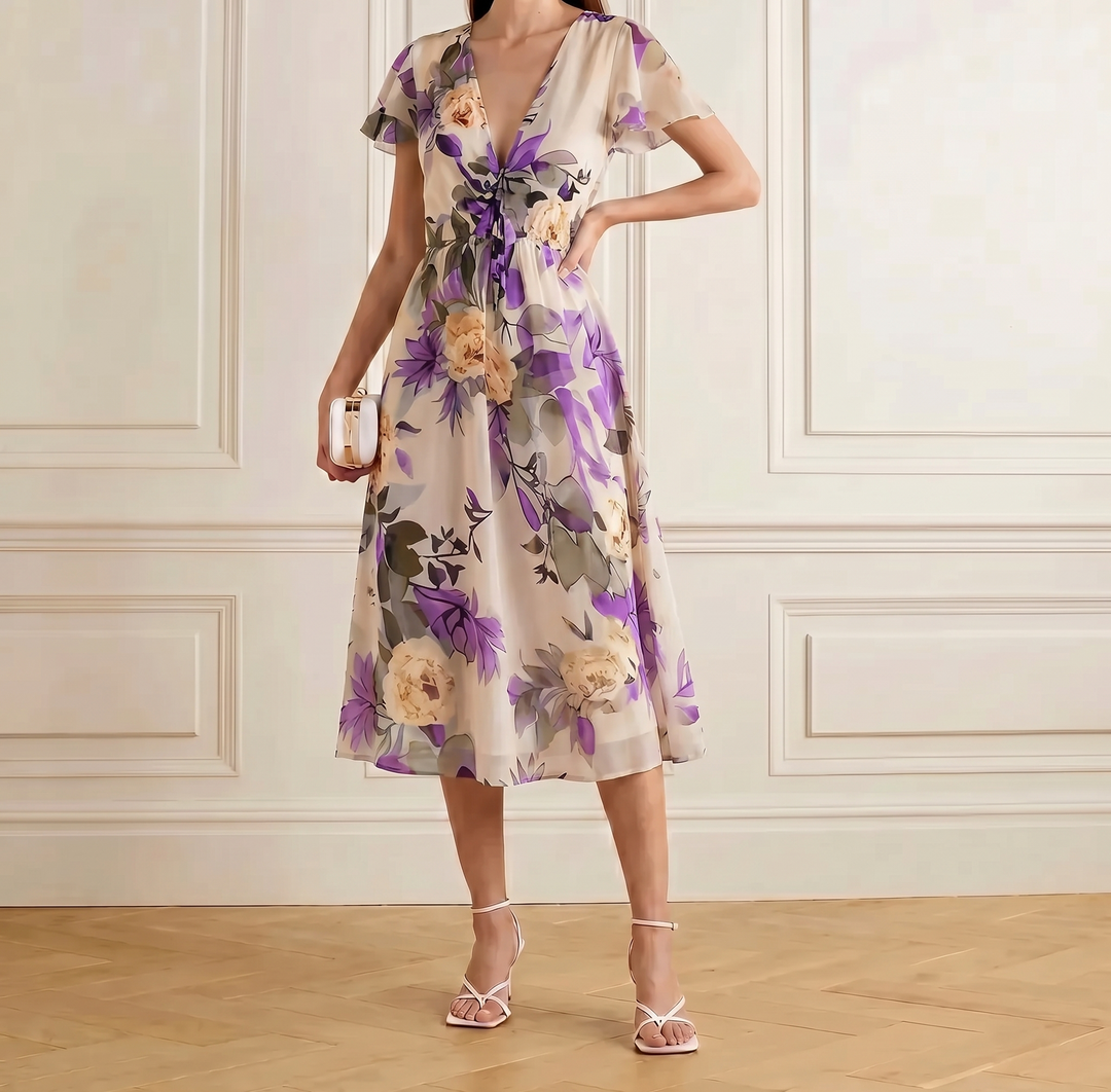 Amelia | Watercolor Floral Midi Dress