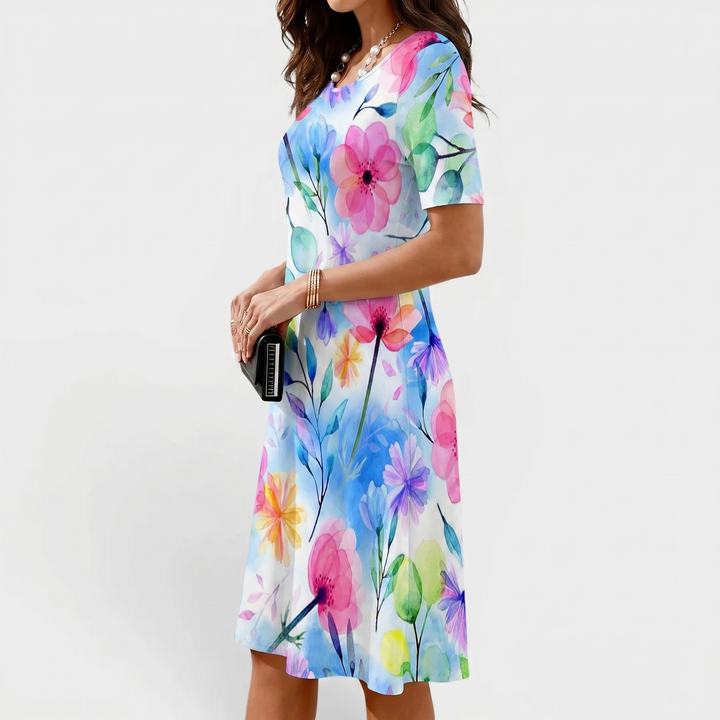 Marielle | Watercolor Floral A-Line Midi Dress