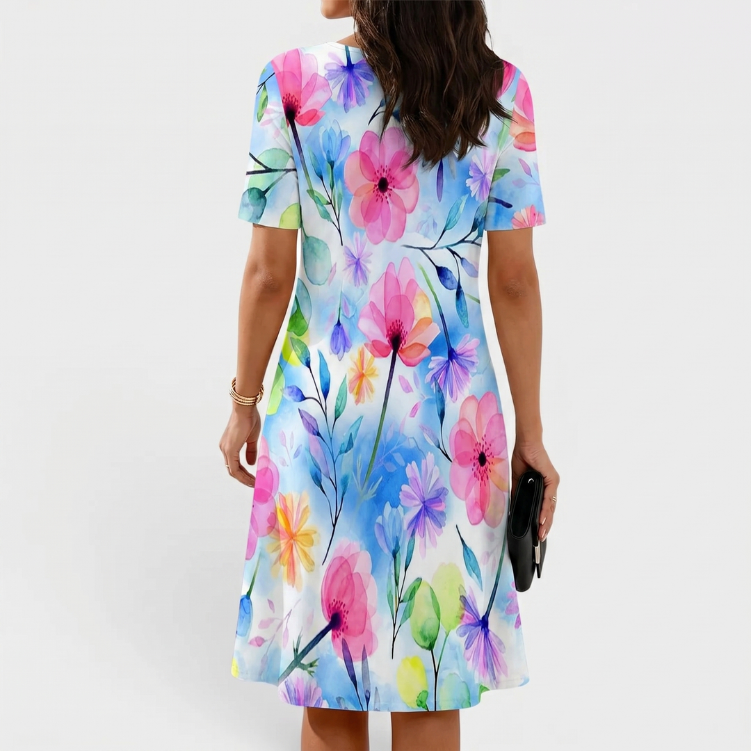 Marielle | Watercolor Floral A-Line Midi Dress
