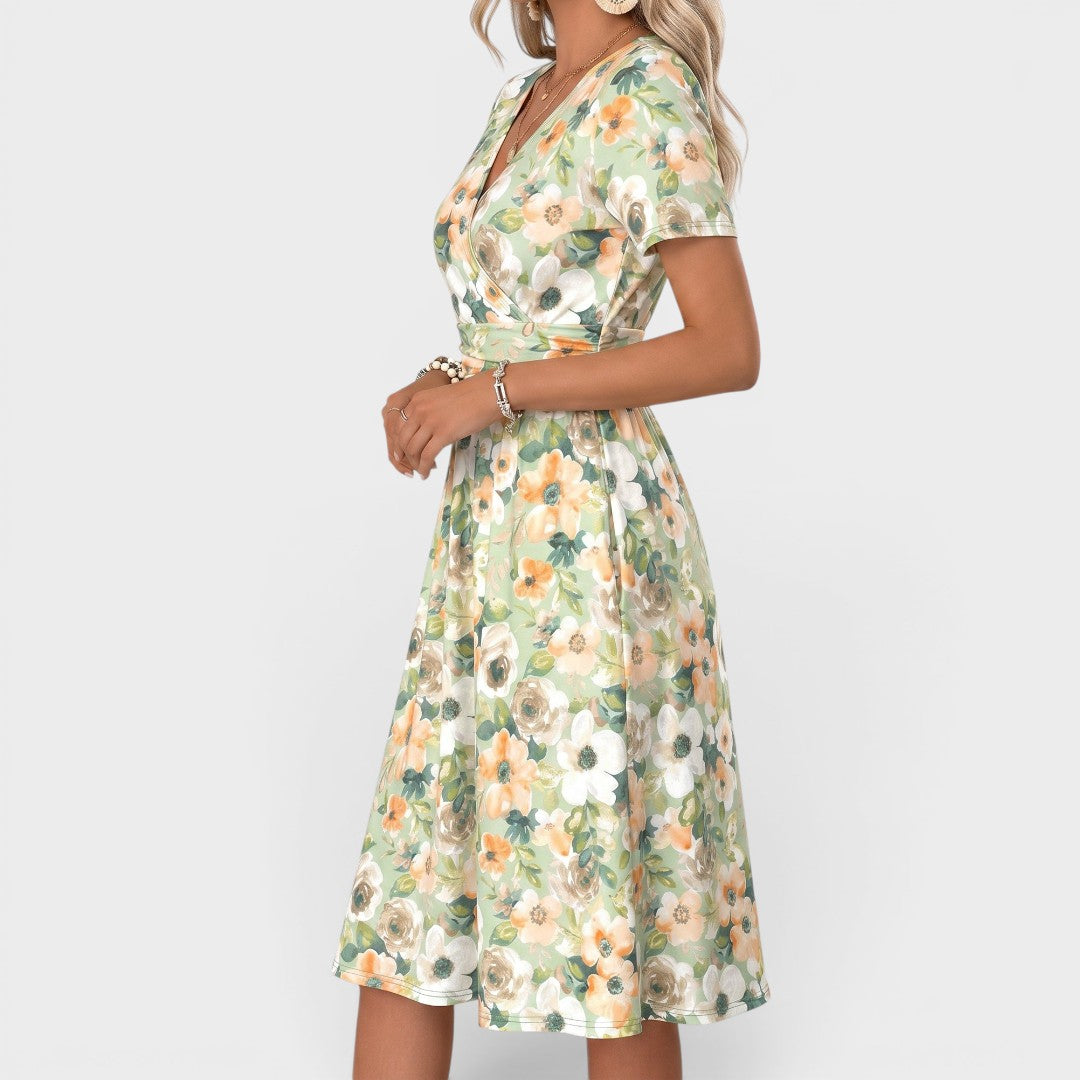 Camille | Floral Wrap Waist Midi Dress