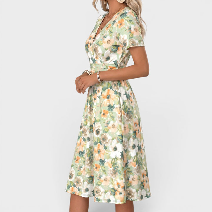 Camille | Floral Wrap Waist Midi Dress