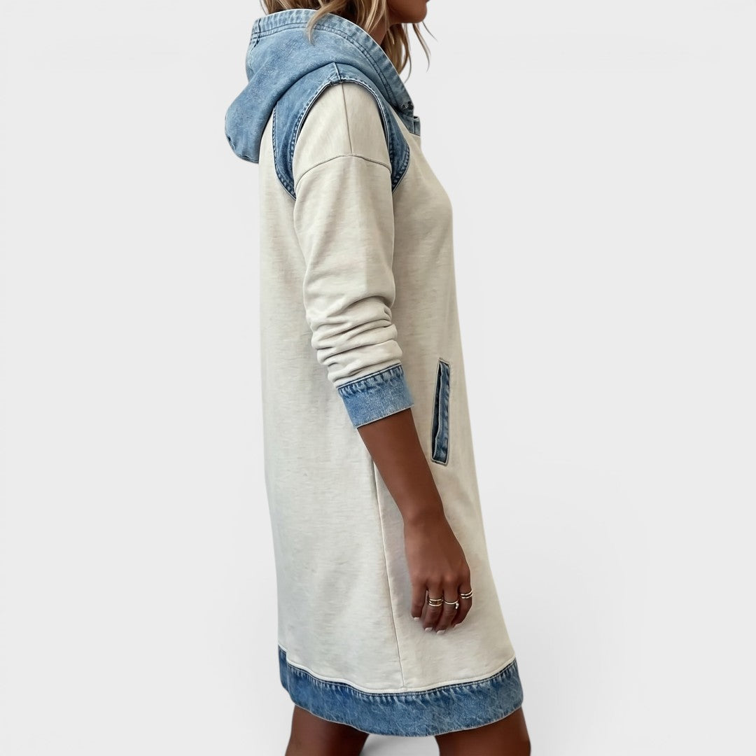 Harper | Hooded Contrast Trim Casual Sweatshirt Dress