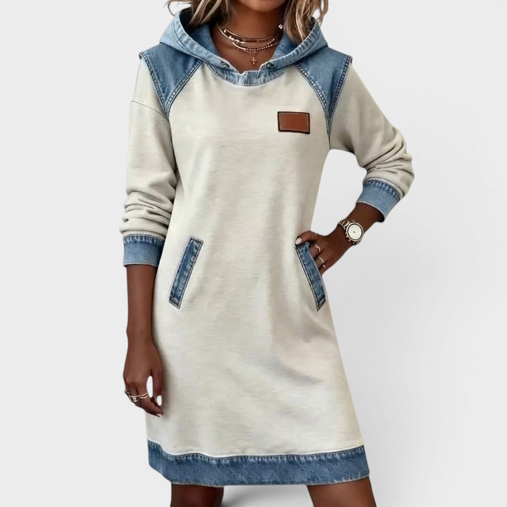 Harper | Hooded Contrast Trim Casual Sweatshirt Dress