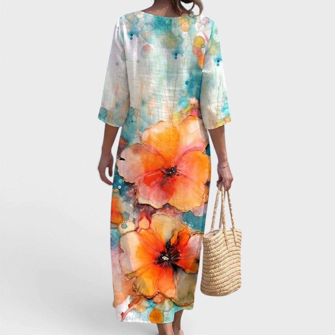 Marisol | Watercolor Floral Relaxed Midi Dress