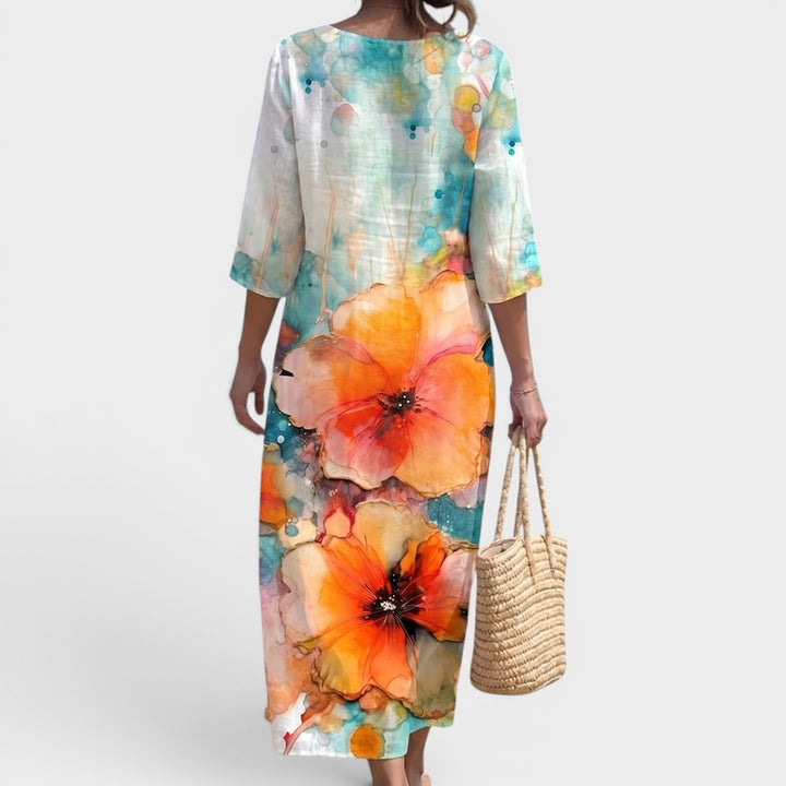 Marisol | Watercolor Floral Relaxed Midi Dress