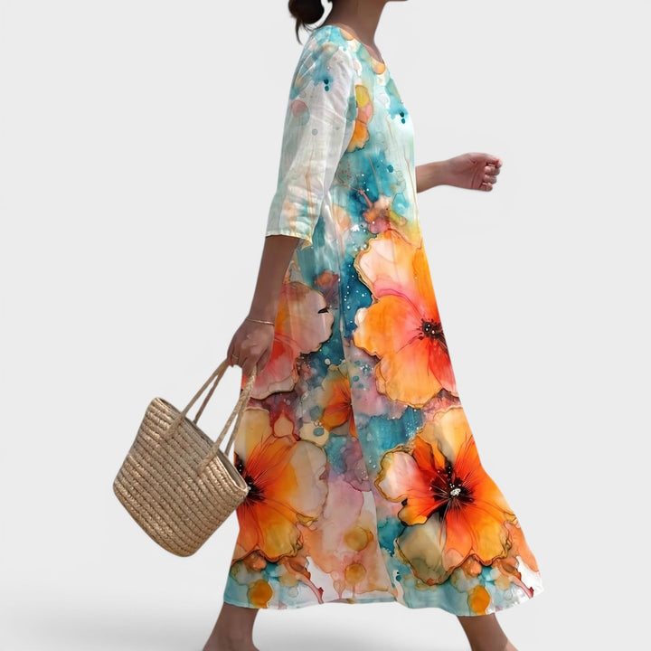 Marisol | Watercolor Floral Relaxed Midi Dress