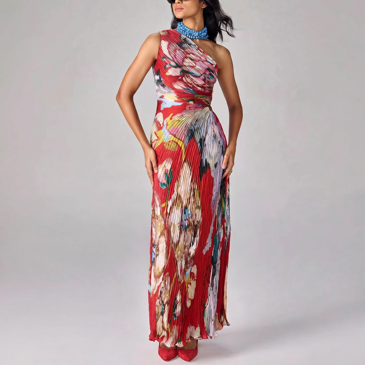 Seraphina | One-Shoulder Pleated Floral Maxi Dress