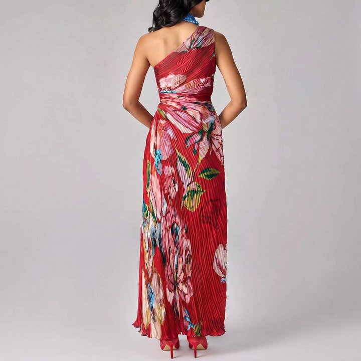 Seraphina | One-Shoulder Pleated Floral Maxi Dress