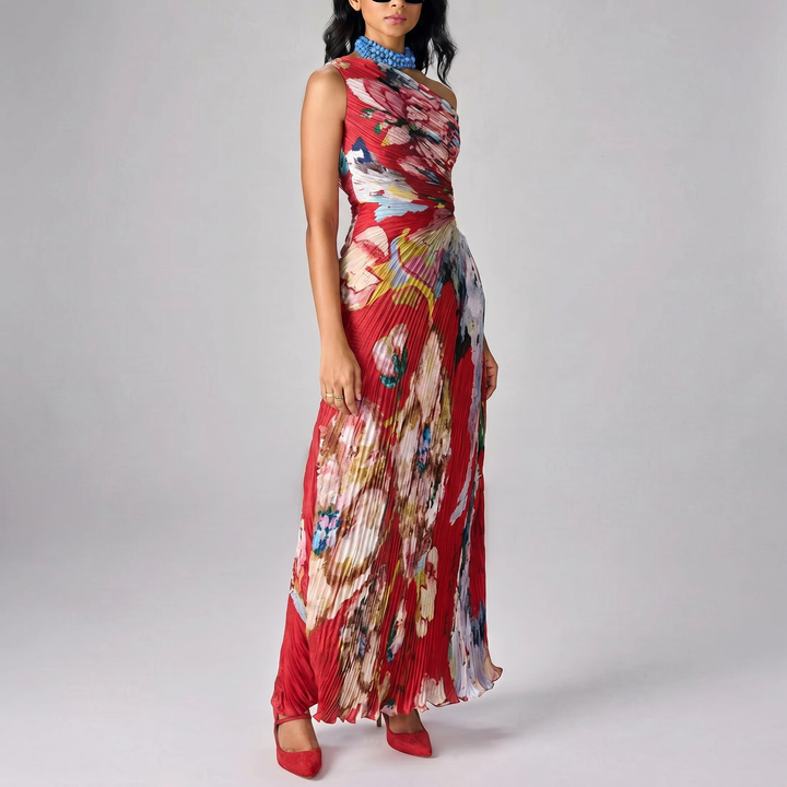 Seraphina | One-Shoulder Pleated Floral Maxi Dress