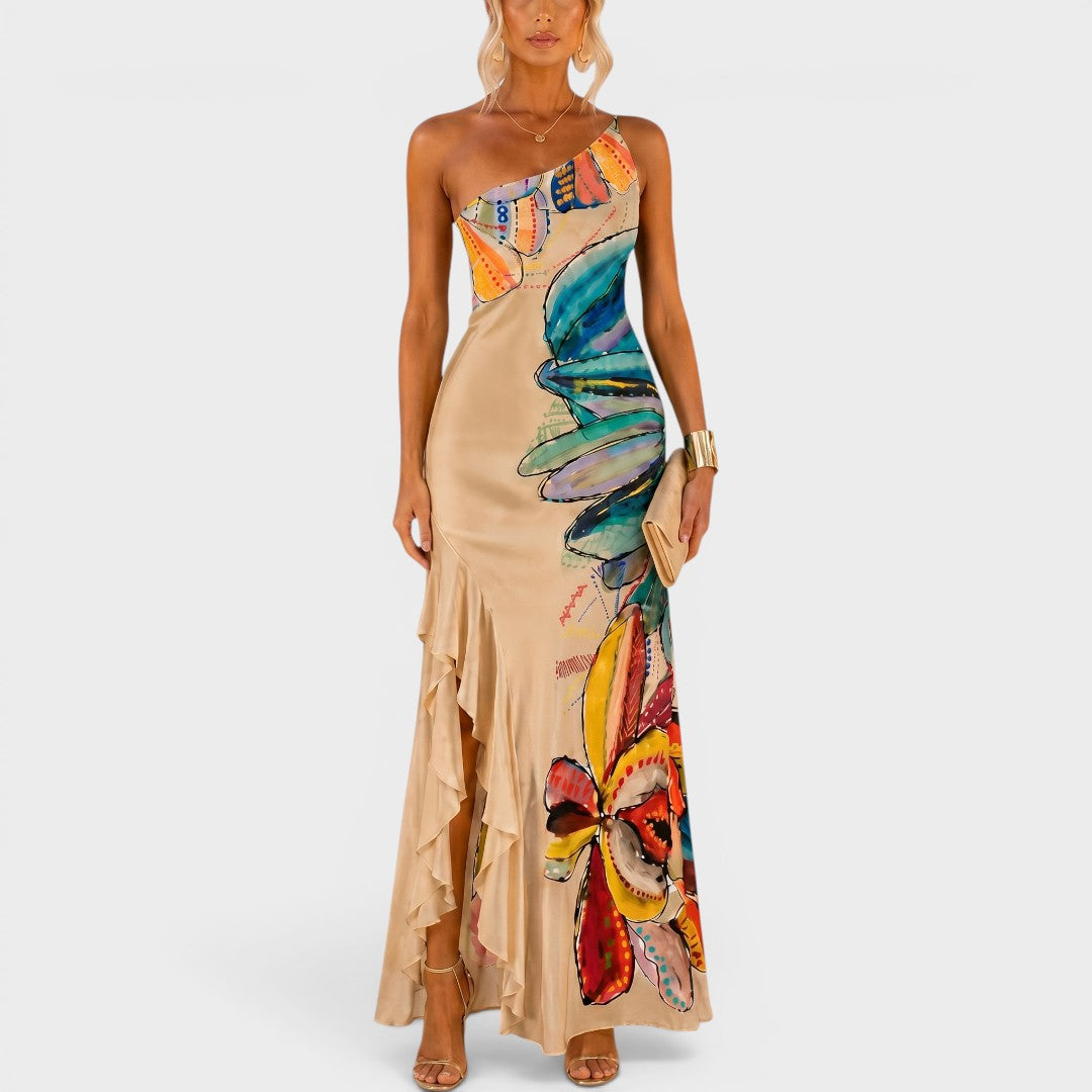 Valencia | One-Shoulder Artistic Ruffle Maxi Dress