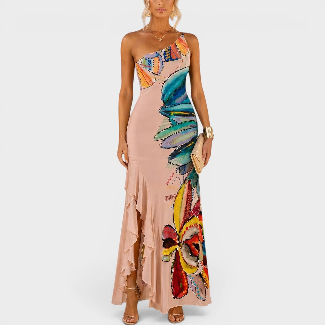 Valencia | One-Shoulder Artistic Ruffle Maxi Dress