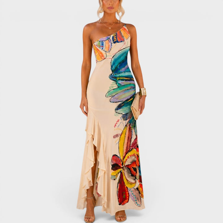 Valencia | One-Shoulder Artistic Ruffle Maxi Dress