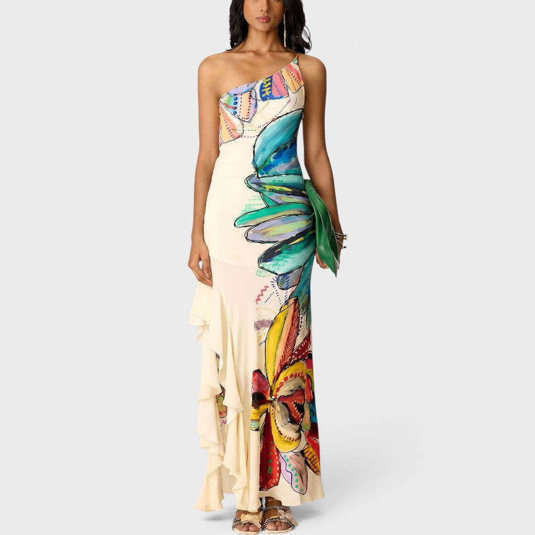 Valencia | One-Shoulder Artistic Ruffle Maxi Dress